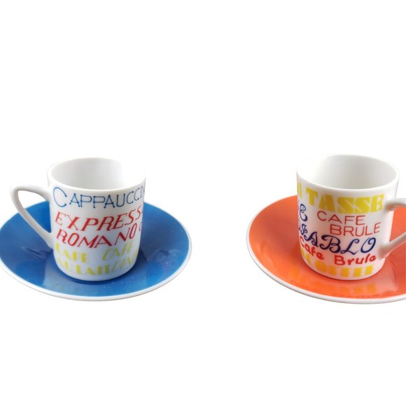 Royal Crown Demitasse Coffee Espresso Cups Saucers Retro Groovy Mod Set 5 Kitty - Picture 3 of 7